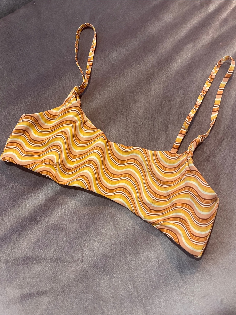 Urban Outfitters Wavy Stripe Bikini Top in Yellow, Orange & Cream
